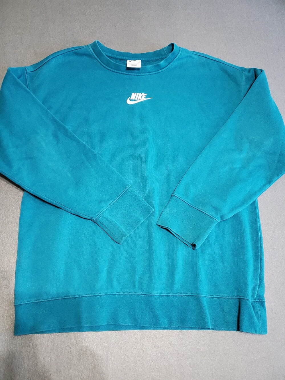 Nike Women's Teal/Blue Crewneck Sweatshirt with White Logo